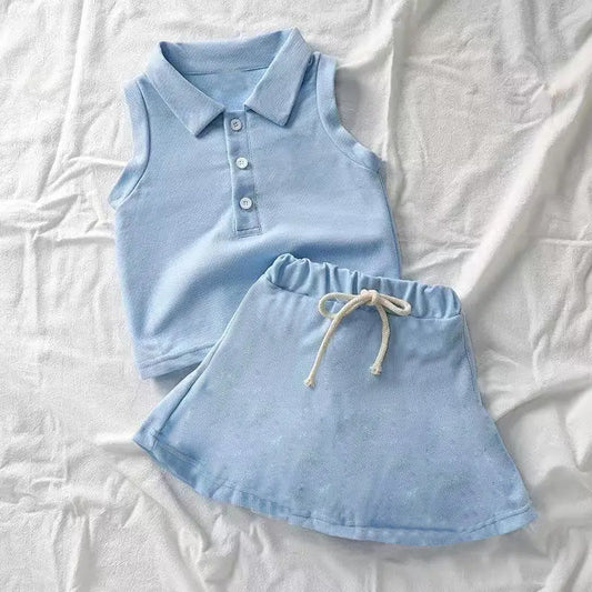 4.28 GSD2389 Pre order baby girl clothes yoga blue sleeveless dress