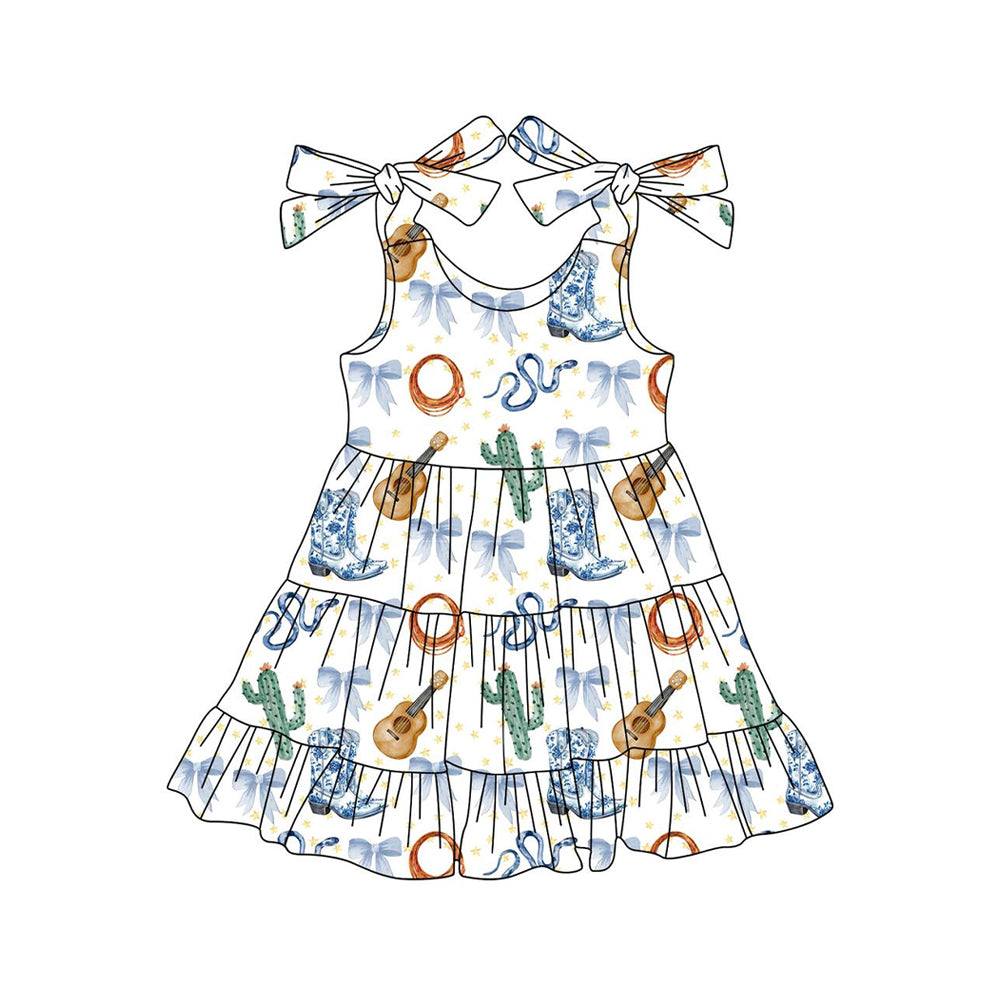 8.26 Pre order Baby Girls Sleeveless Button Boots Cactus Tunic Blue Polka Dots Shorts Set
