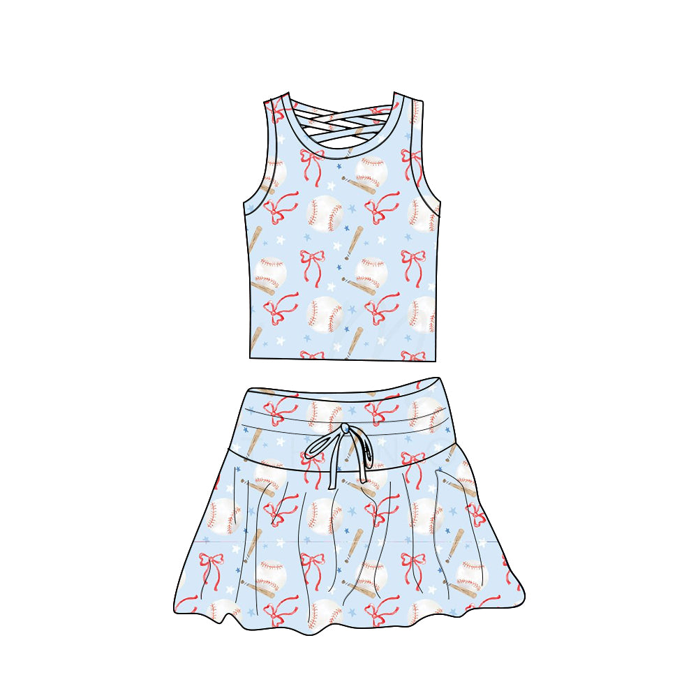 6.11  GSD2402 Pre order Baby Girls Summer Outfits baby girl clothes yoga bow baseball sleeveless skirts dress