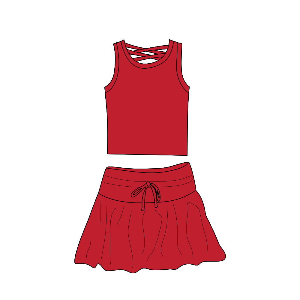 6.11    GSD2404 Pre order Baby Girls Summer Outfits baby girl clothes yoga red sleeveless skirt dress