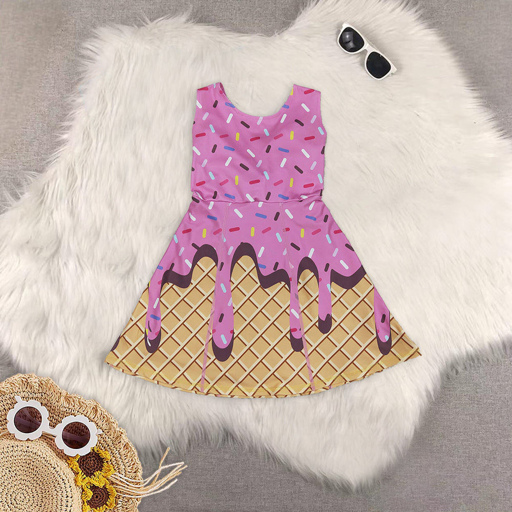 RTS Sibling Baby Girls Ice-cream Drip Yoga Skort Knee Length Dresses
