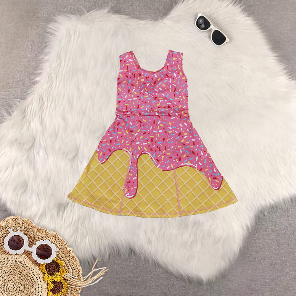 RTS Sibling Baby Girls Ice-cream Drip Yoga Skort Knee Length Dresses