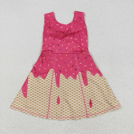 RTS NO MOQ （In stock）GSD2427 Baby Girls Summer Yoga Dress Baby Girls Pink Ice-cream Drip Yoga Skort Knee Length Dresses