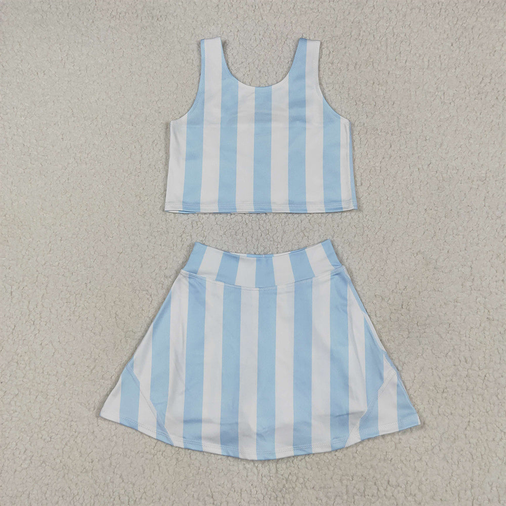 GSD2433 RTS NO MOQ Baby Girls Yoga Outfits  Light color striped sleeveless pants skirt set