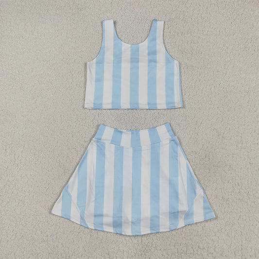 GSD2433 RTS NO MOQ Baby Girls Yoga Outfits  Light color striped sleeveless pants skirt set