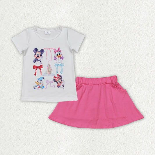 5.27  GSD2444 RTS NO MOQ Baby Girls Summer Outfitsbaby girl clothes short sleeve top pink skirts shorts sets