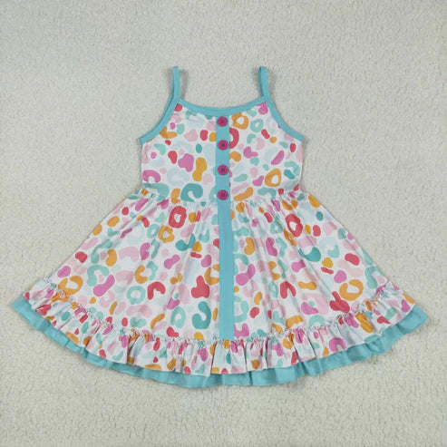 10.31 RST Sibling Baby Girls Straps Leopard Flowers Plaid Ruffle Knee Length Dresses