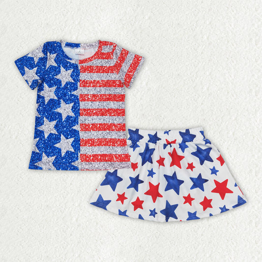 GSD2456 RTS NO MOQ Baby Girls Skirt Sets Baby Girls July 4th Skirt Set