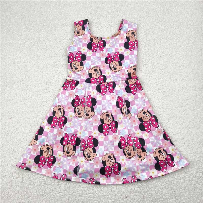 8.12  RTS NO MOQ Baby Girls Summer Outfits Sleeveless floral mouse top skirt kids girls activewear