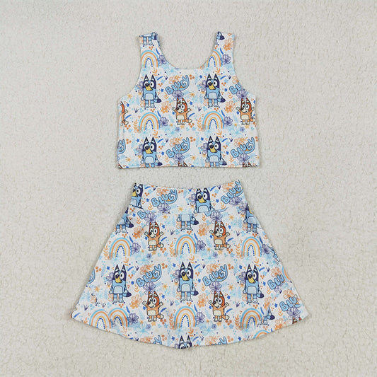 8.25  GSD2469 RTS NO MOQ Baby Girls Summer Yoga Outfits baby girl clothes yoga cartoon dog sleeveless dress