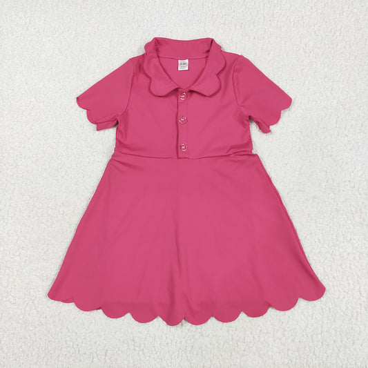 7.05 GSD2474 RTS NO MOQ Baby Girls Summer Yoga Dress Baby Girls Pink Short Sleeves Button Yoga Knee Length Dresses
