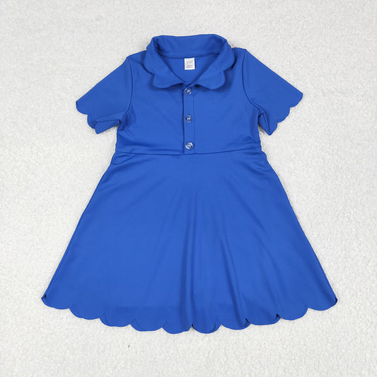 7.02 GSD2475RTS NO MOQ Baby Girls Summer Yoga Dress Baby Girls Blue Short Sleeves Button Yoga Knee Length Dresses