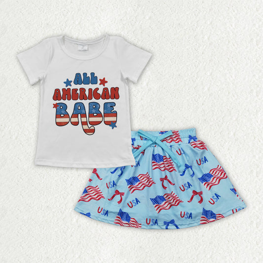 6.19 GSD2482RTS NO MOQ Baby Girls Skirt Sets Baby Girls July 4th Top Skirt Set