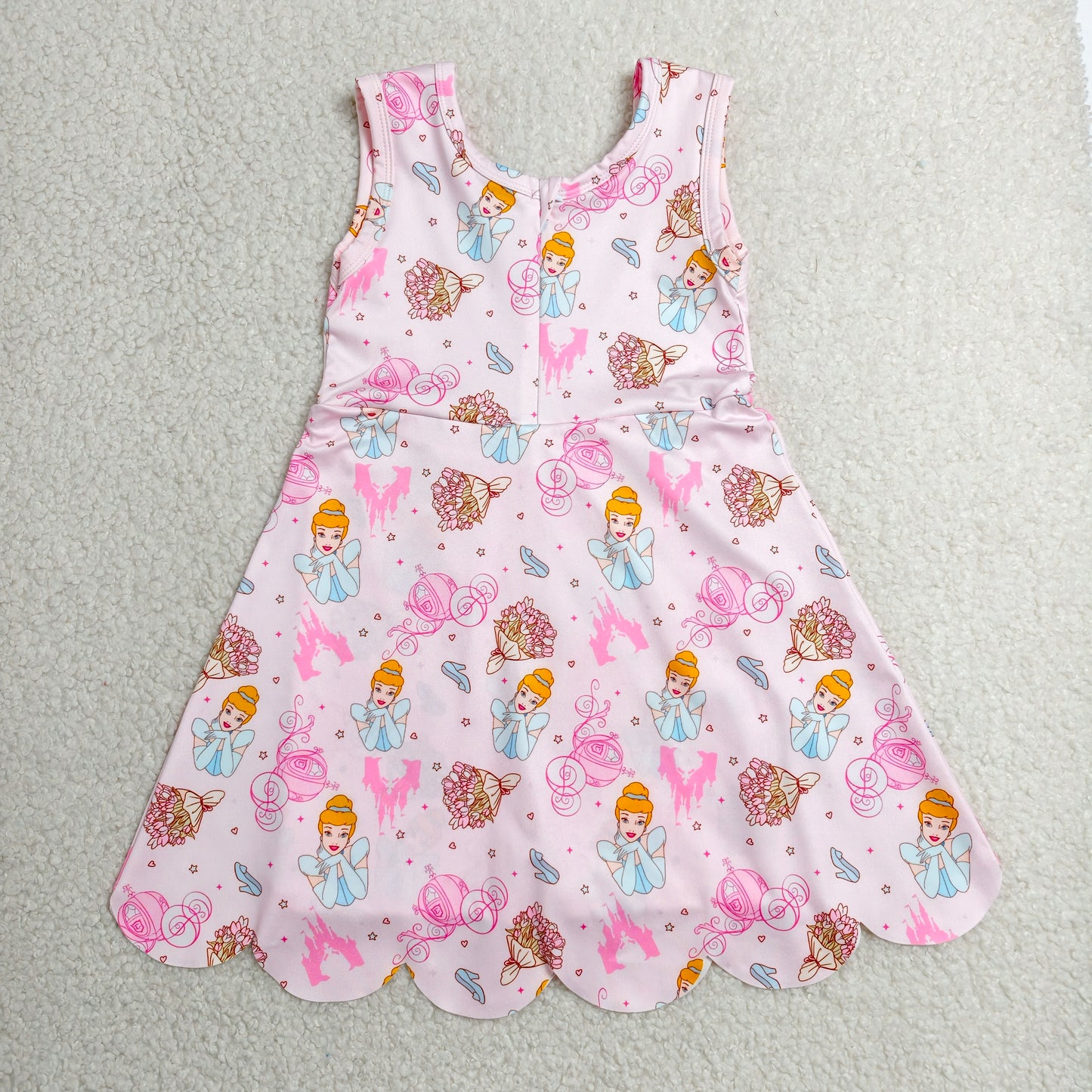 GSD2489 RTS NO MOQ （In stock）Baby Girls Pink Sleeveless Yoga Knee Length Dresses
