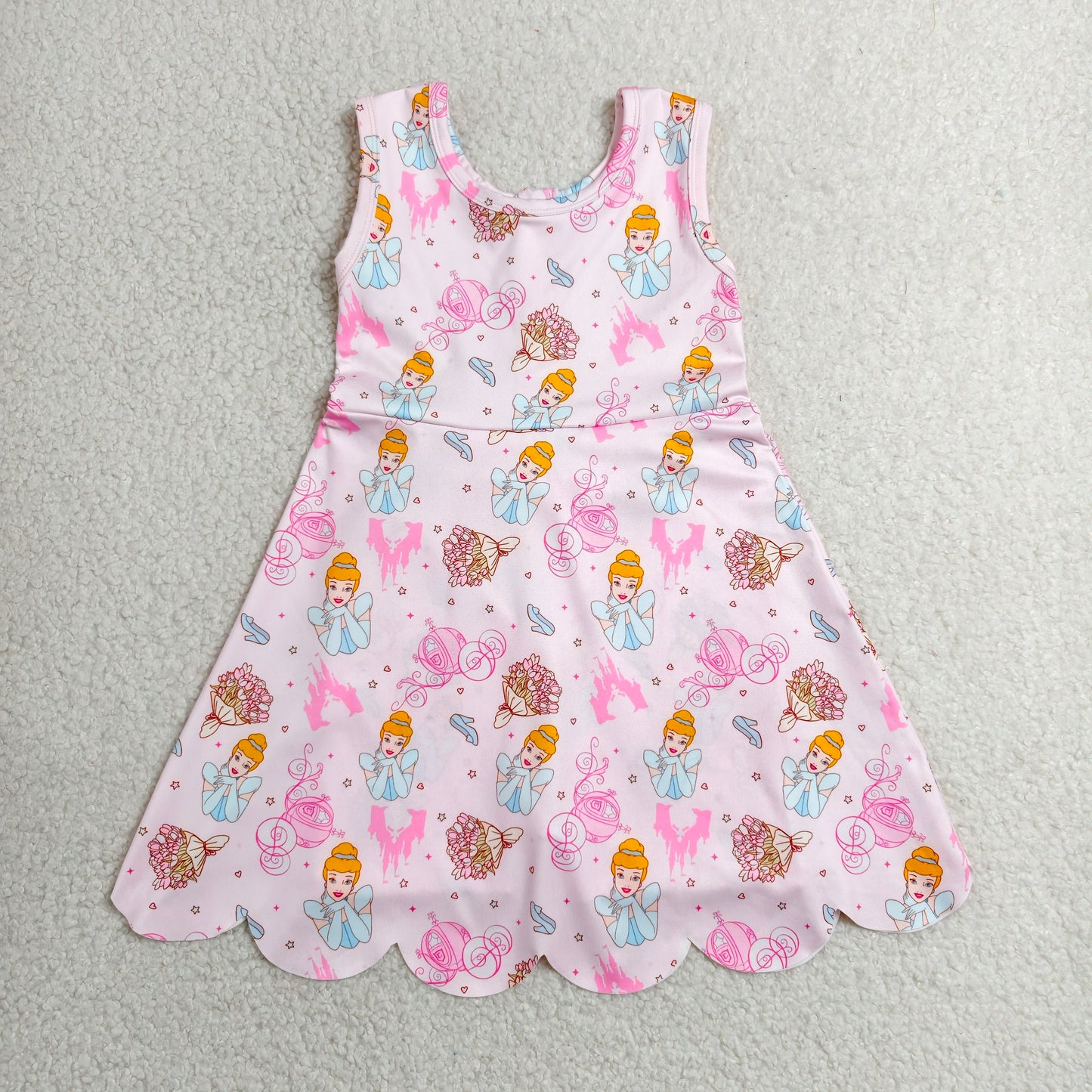 GSD2489 RTS NO MOQ （In stock）Baby Girls Pink Sleeveless Yoga Knee Length Dresses