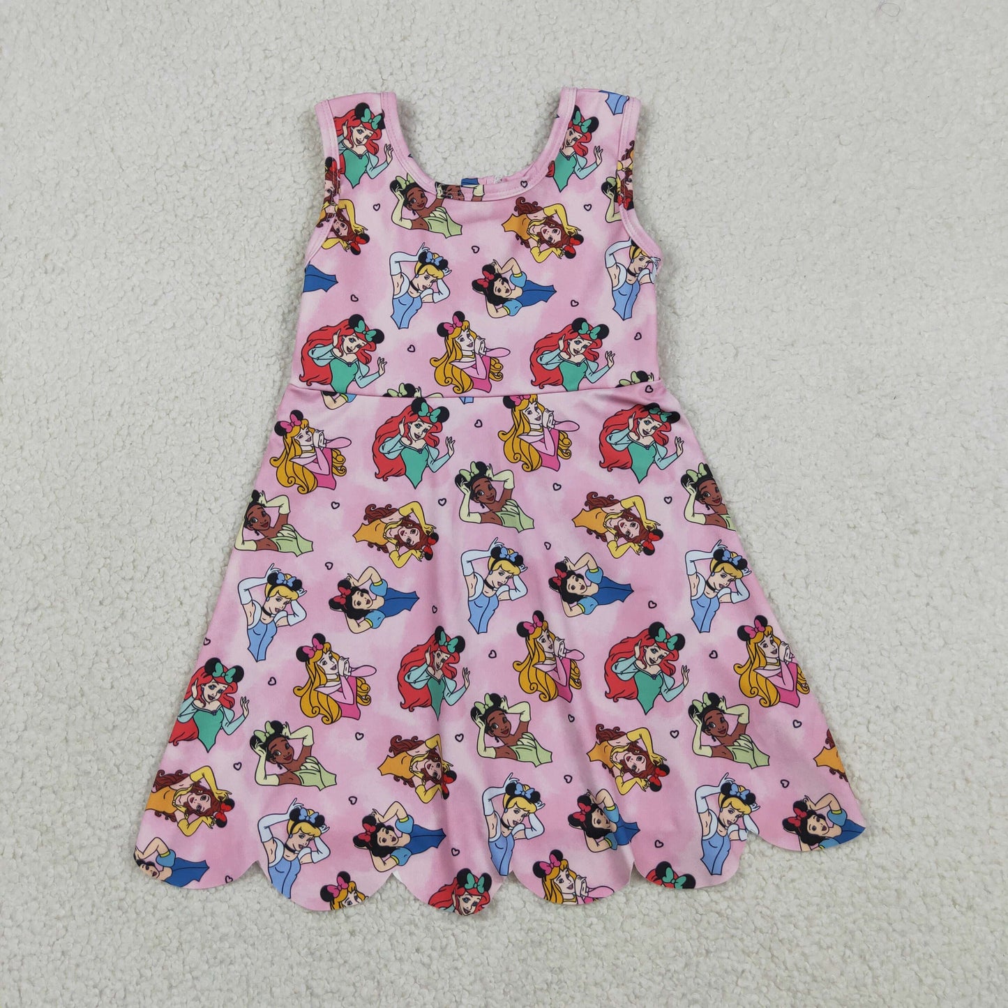 GSD2491  RTS NO MOQ （In stock ）Baby Girls Pink Sleeveless Shorts Yoga Knee Length Dresses