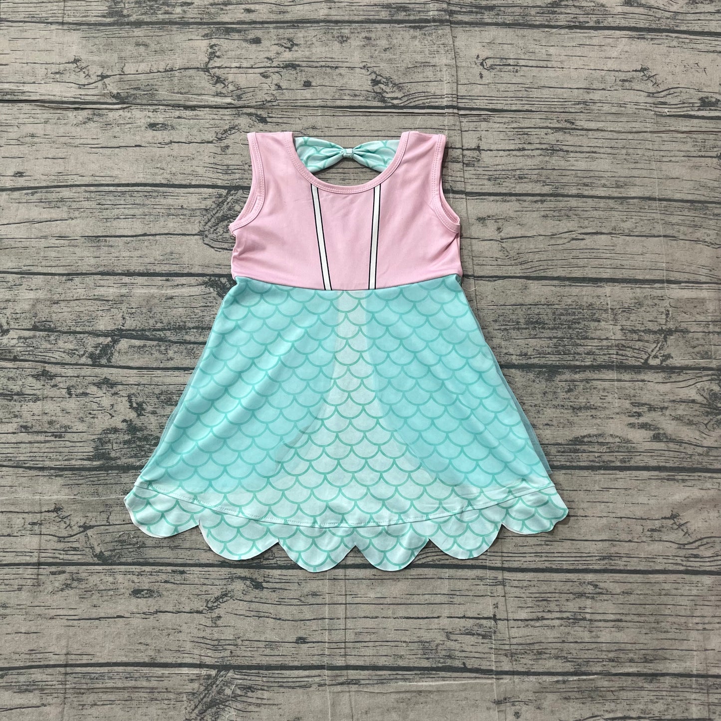4.23 GSD2516  Sample No Moq Baby Girls Lavender Sleeveless Blue Mermaid Knee Length Dress