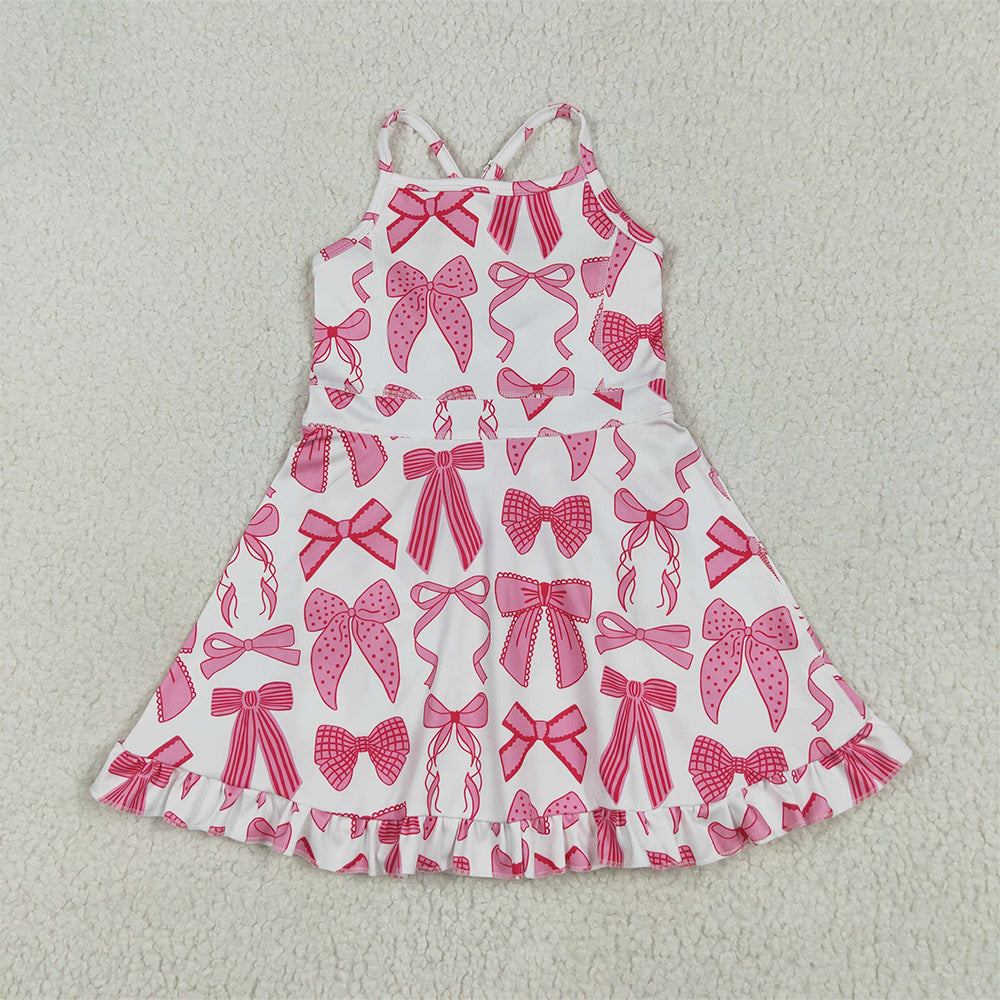 8.19 USA Shop (in stock)GSD2564 Baby Girls Summer Yoga Dress Baby Girls Strap Hot Pink Bows Plaid Activity Wear Yoga Knee Length Dresses