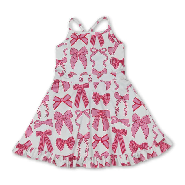 USA Warehouse (IN STOCK) Baby girls Solid color Straps floral ruffle athletic dresses and swimsuit set