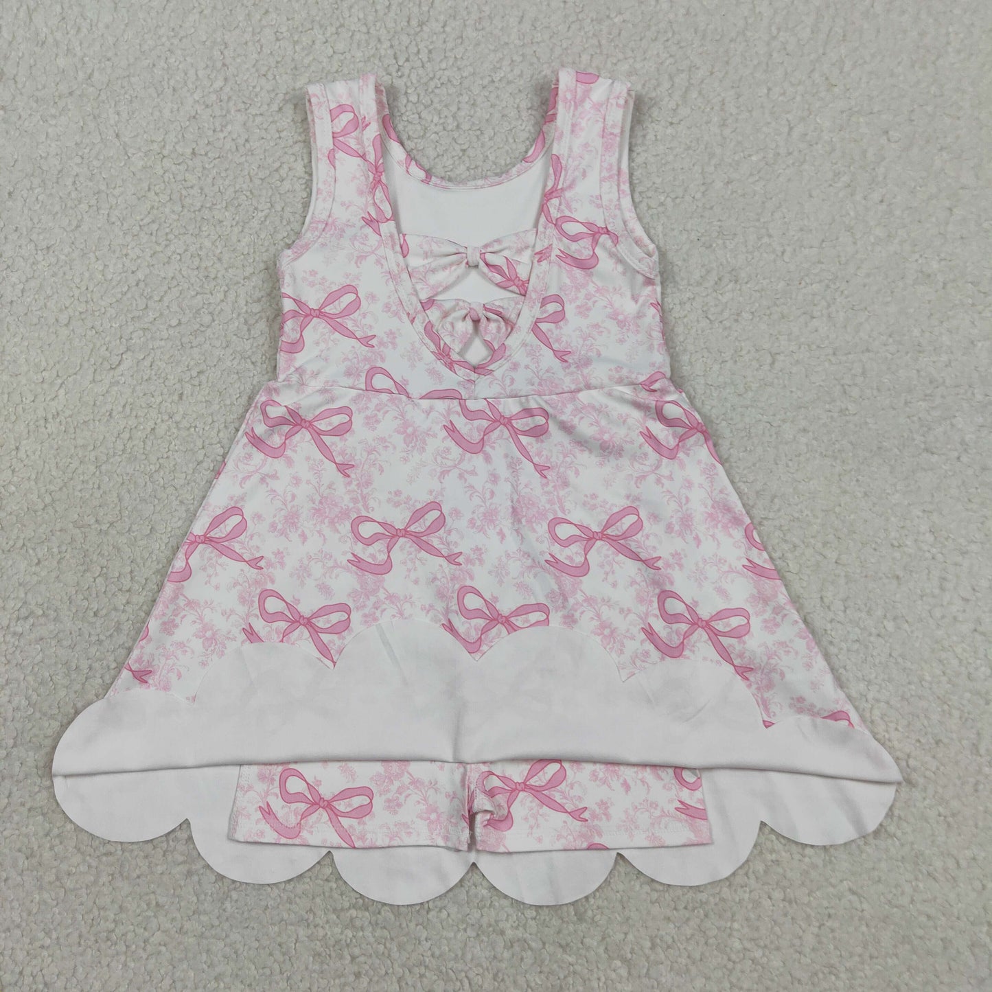 GSD2572 RTS NO MOQ （In stock ）Sleeveless floral pink bow girls summer athletic dress