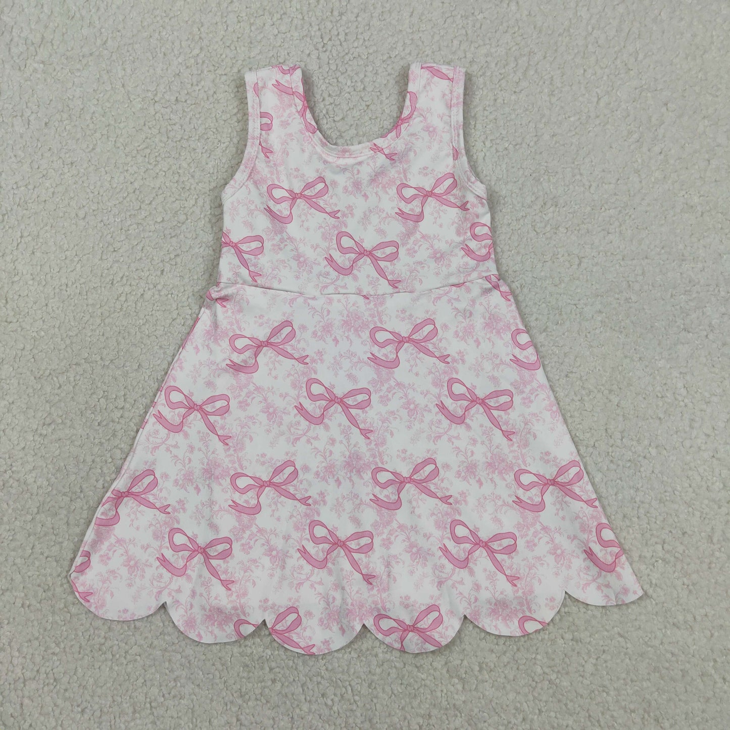 GSD2572 RTS NO MOQ （In stock ）Sleeveless floral pink bow girls summer athletic dress