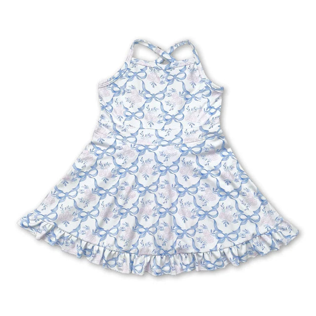 USA Warehouse (IN STOCK) Baby girls Solid color Straps floral ruffle athletic dresses and swimsuit set