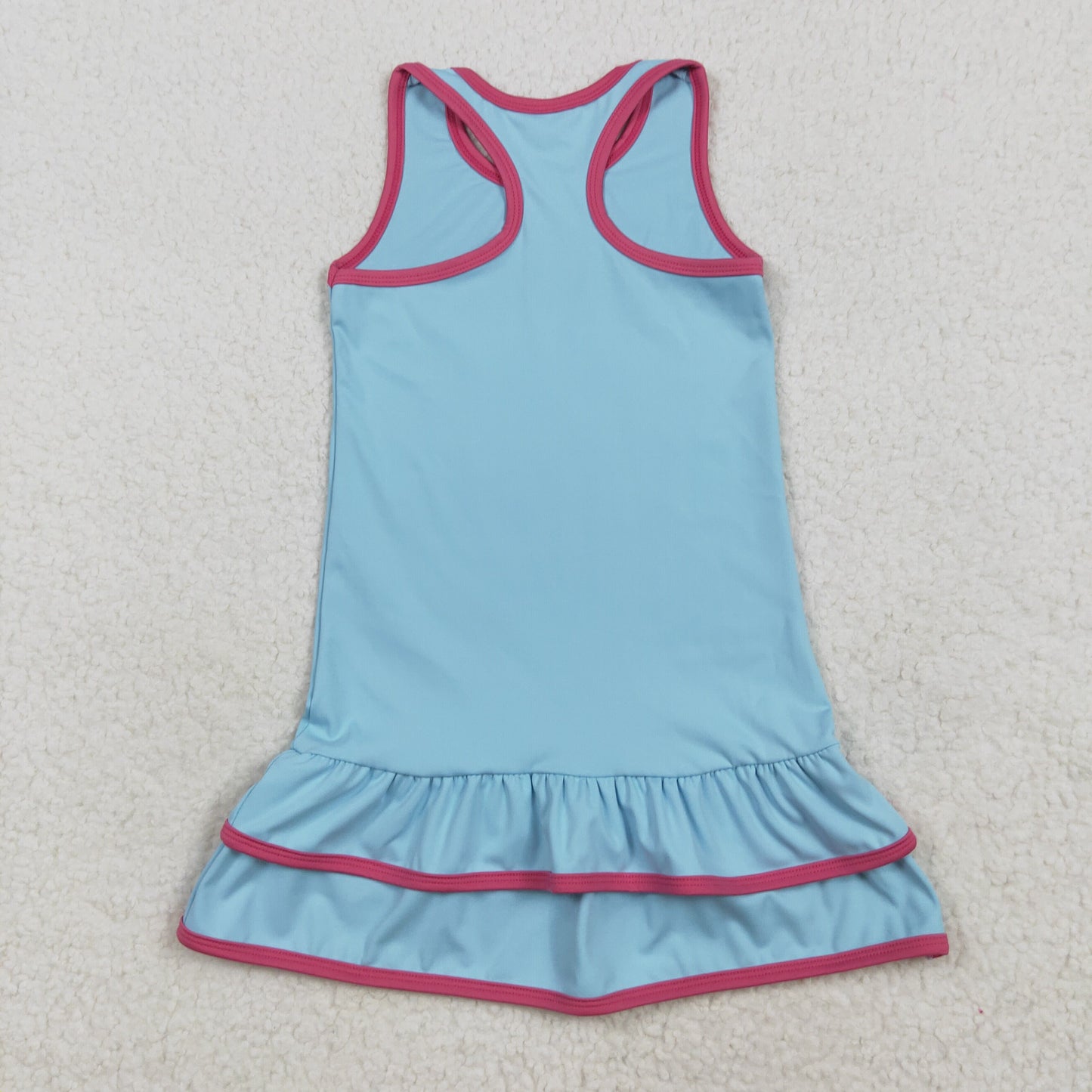 RTS NO MOQ （In stock）GSD2631 Baby Girls Summer Yoga Dress Baby Girls Blue Sleeveless Ruffle Yoga Knee Length Dresses