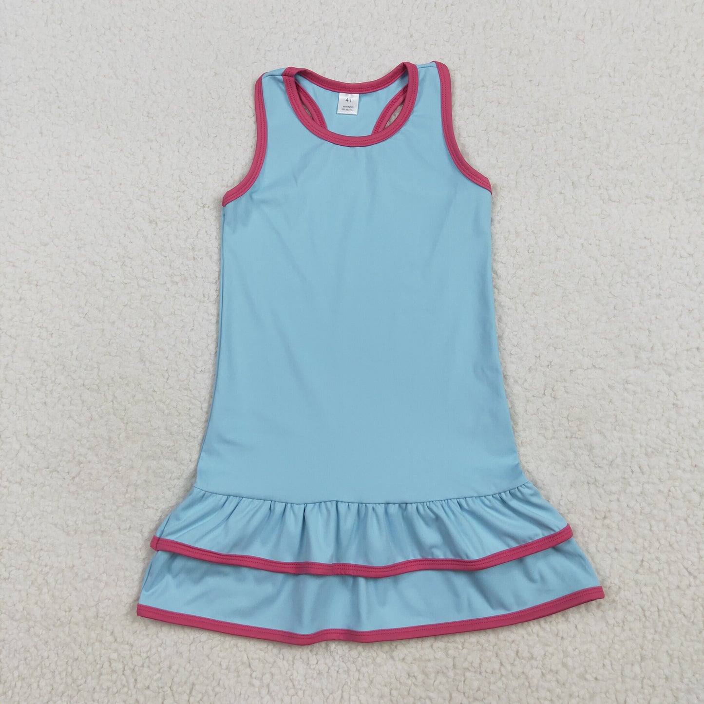 RTS NO MOQ （In stock）GSD2631 Baby Girls Summer Yoga Dress Baby Girls Blue Sleeveless Ruffle Yoga Knee Length Dresses