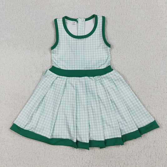 RTS NO MOQ （In stock）GSD2632 Baby Girls Summer Dress Baby Girls Green Plaid Sleeveless Ruffle Short Yoga Knee Length Dresses