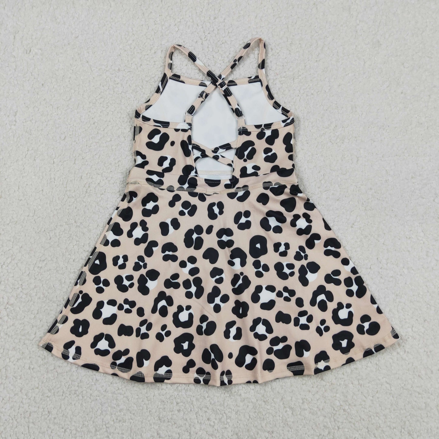 GSD2650 RTS NO MOQ （In stock ）Straps khaki leopard kids girls athletic dressese