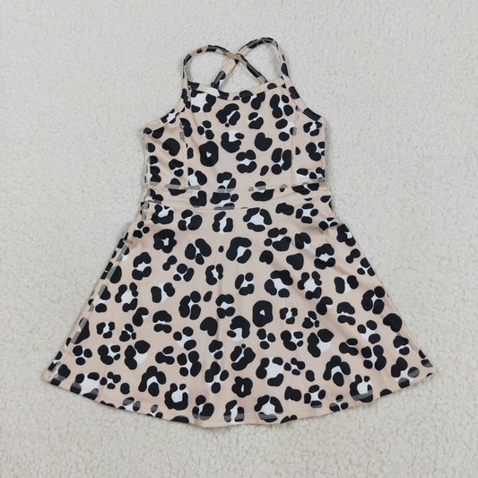 RTS NO MOQ （In stock）GSD2650 Baby Girls Yoga Dress Baby Girls Strap Leopard Shorts Yoga Active Knee Length Dresses