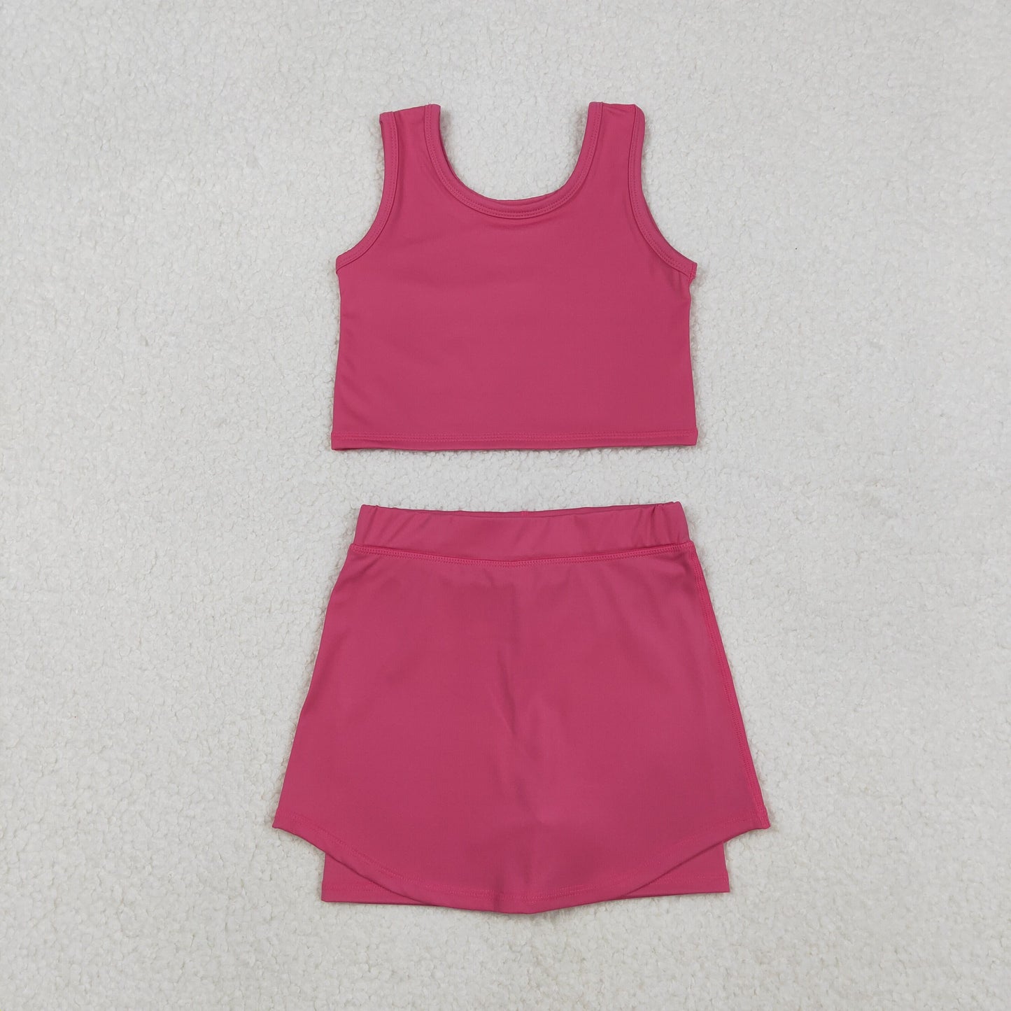 11.7 RTS NO MOQ （In stock）GSD2657 Baby Girls Pink Vest Top Skirts Shorts Bottom Yoga Active Clothes Set