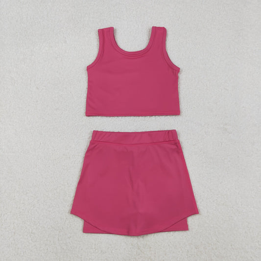 11.7 RTS NO MOQ （In stock）GSD2657 Baby Girls Pink Vest Top Skirts Shorts Bottom Yoga Active Clothes Set