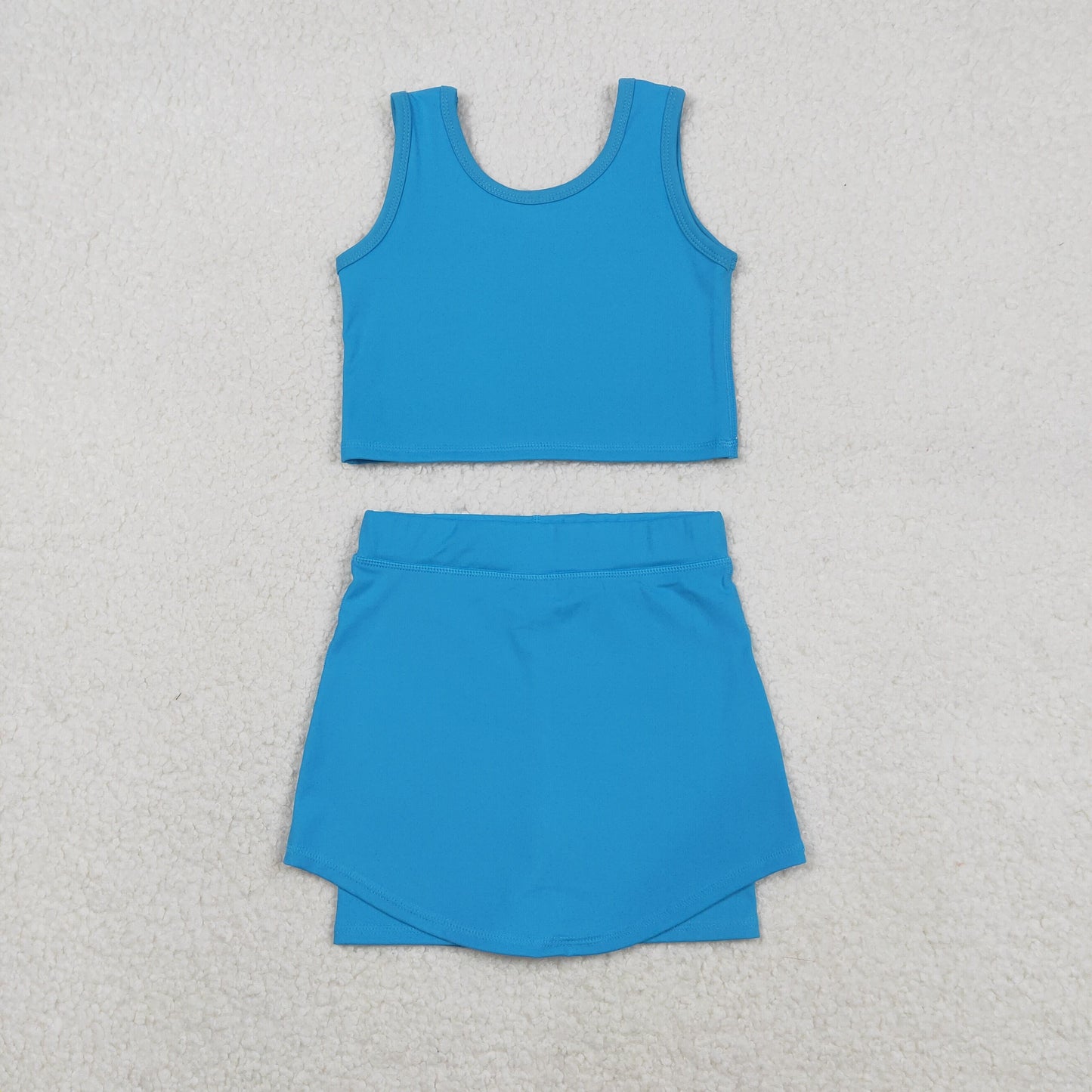 11.22 RTS NO MOQ （In stock）GSD2659 Baby Girls Blue Vest Top Skirt Shorts Bottom Active Active Clothes Yoga Set