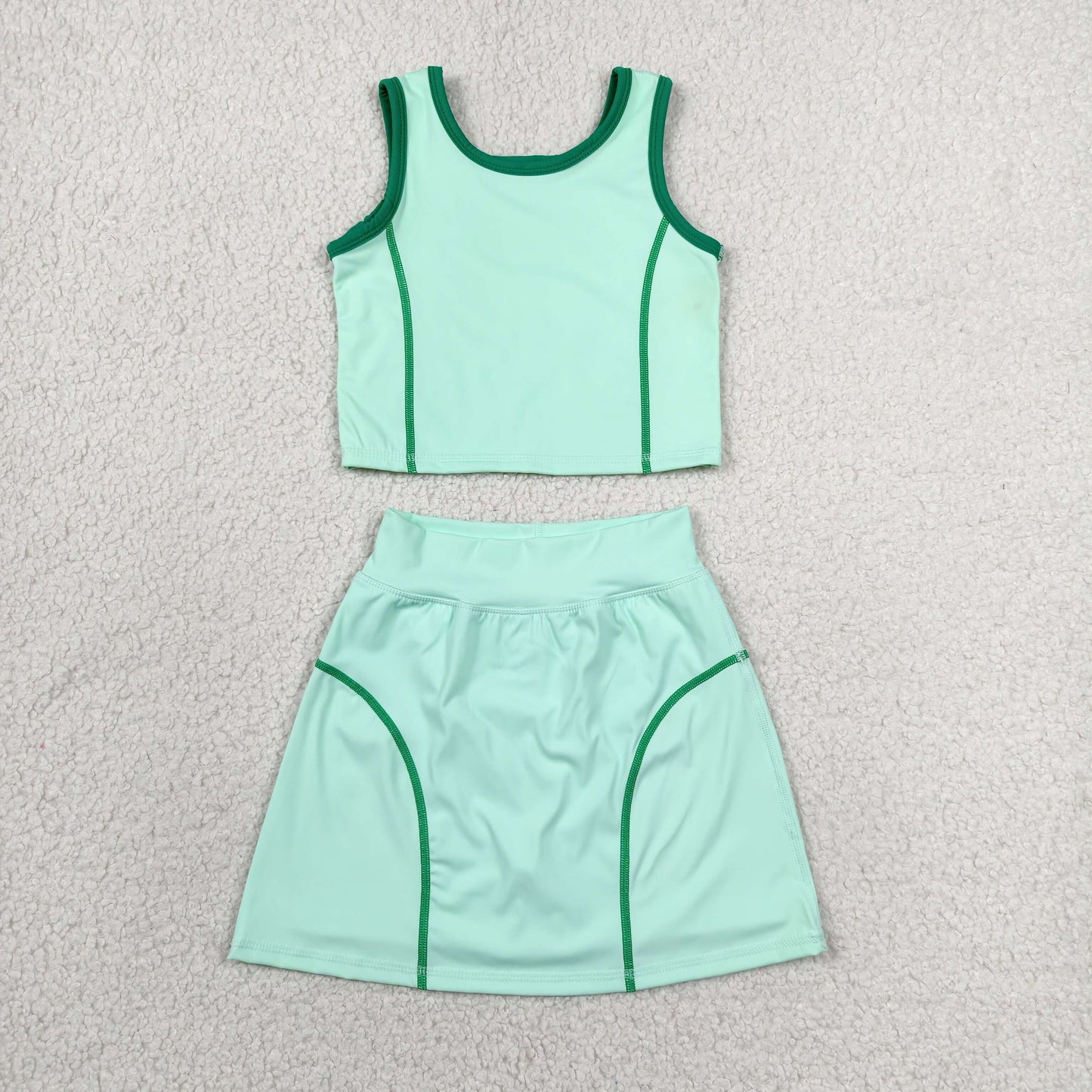 GSD2671 RTS NO MOQ （In stock）Baby Girls Sleeveless Aqua Vest Top Skirts Set