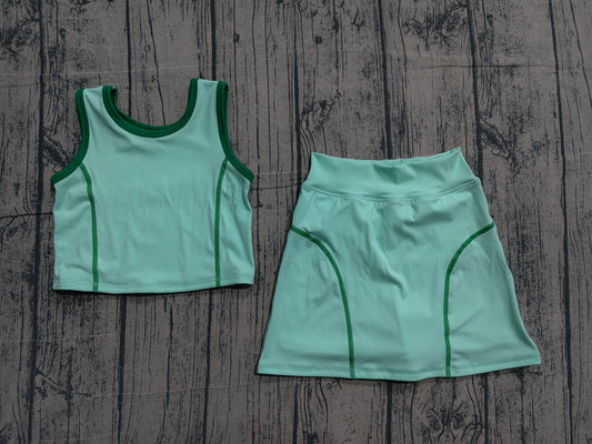 4.2 GSD2671 Sample No Moq Baby Girls Sleeveless Aqua Vest Top Skirts Set