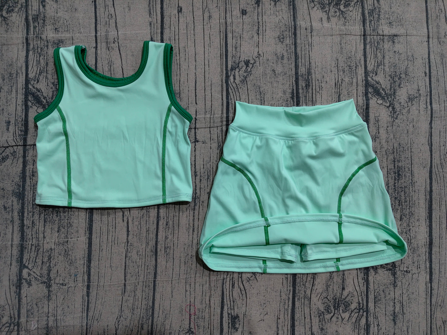4.2 GSD2671 Sample No Moq Baby Girls Sleeveless Aqua Vest Top Skirts Set