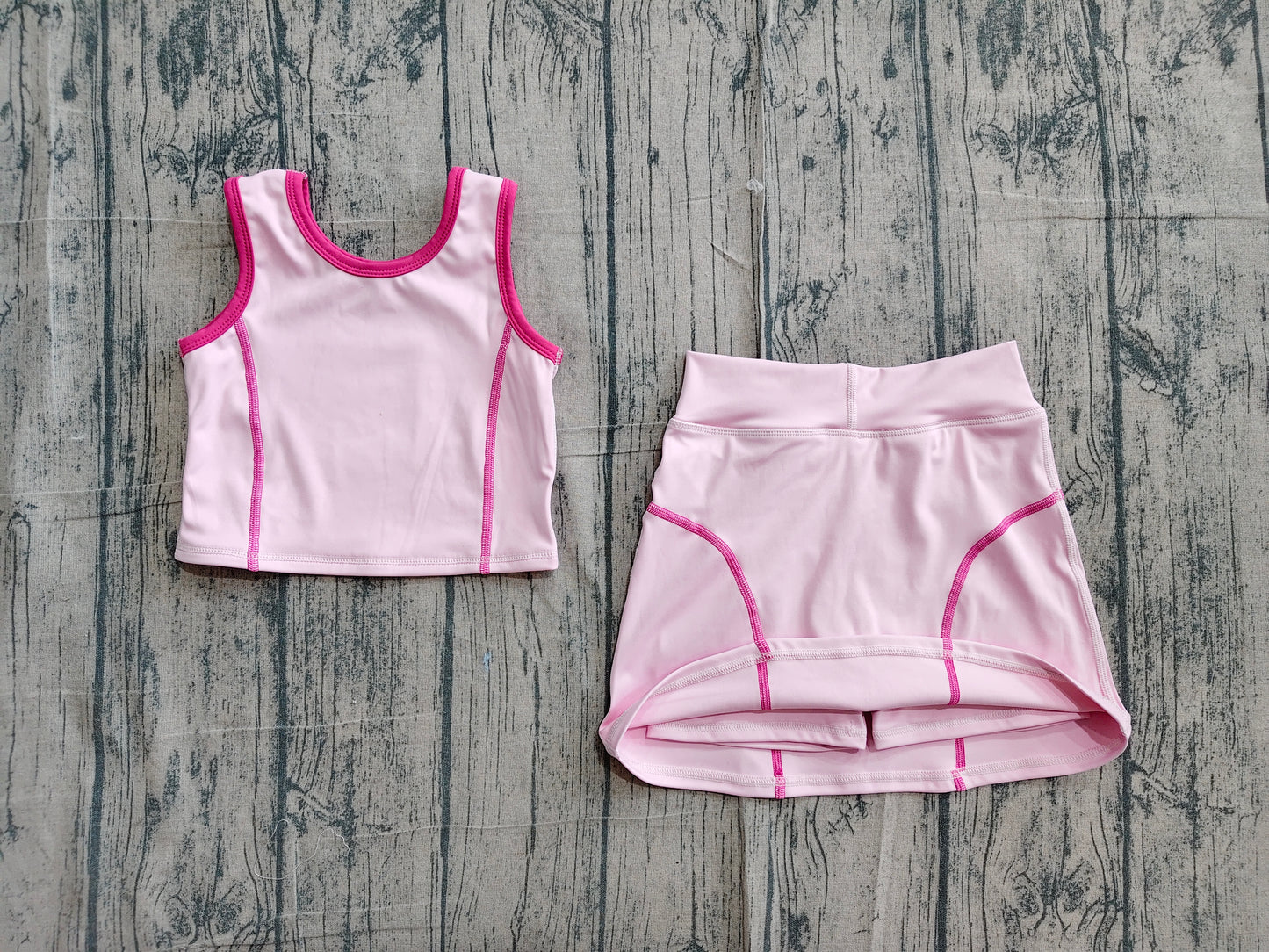 5.10 GSD2675 Sample No Moq Baby Girls Sleeveless Pink Vest Top Skirts Set