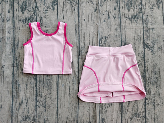 5.10 GSD2675 Sample No Moq Baby Girls Sleeveless Pink Vest Top Skirts Set