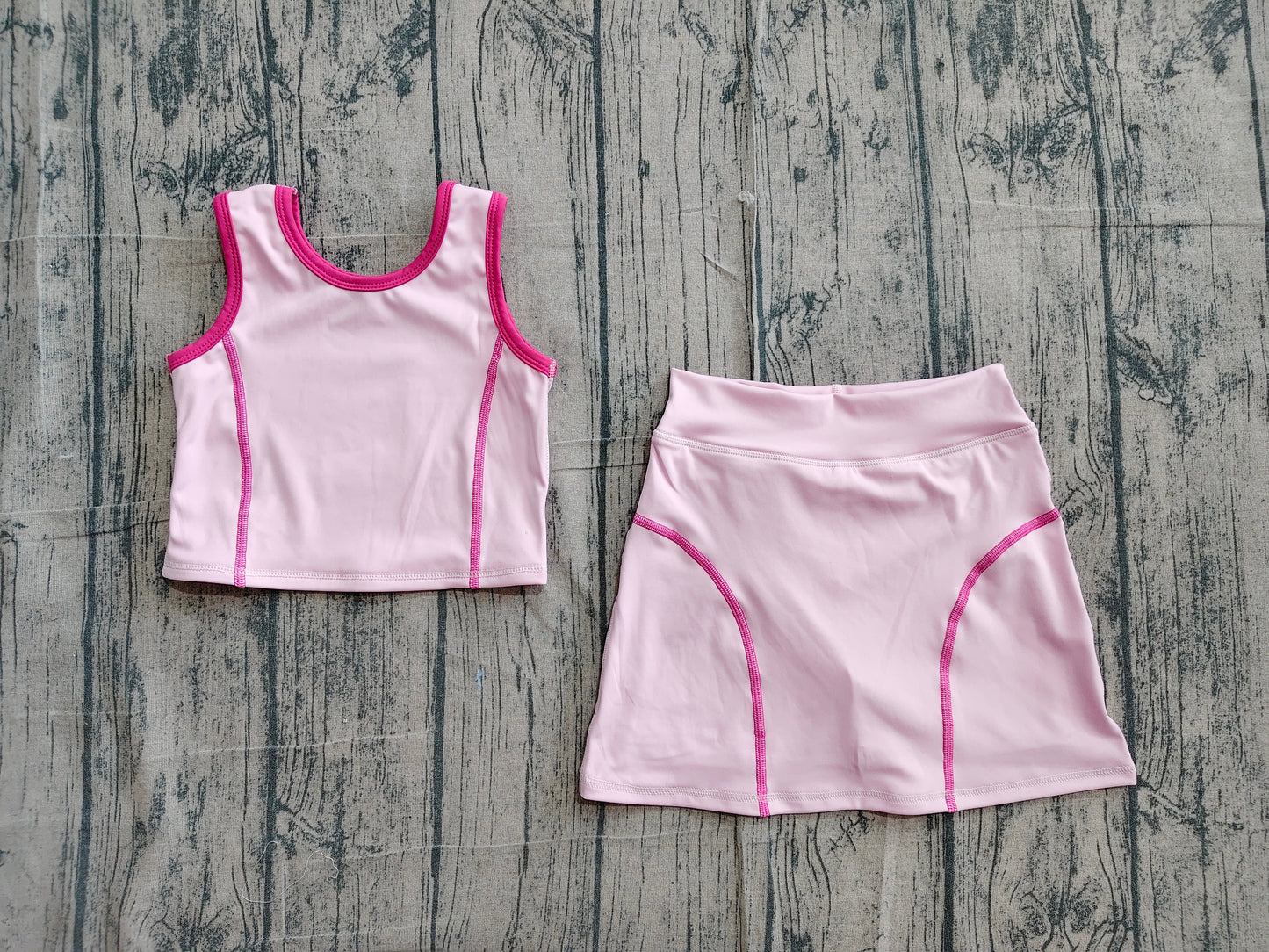 5.10 GSD2675 Sample No Moq Baby Girls Sleeveless Pink Vest Top Skirts Set