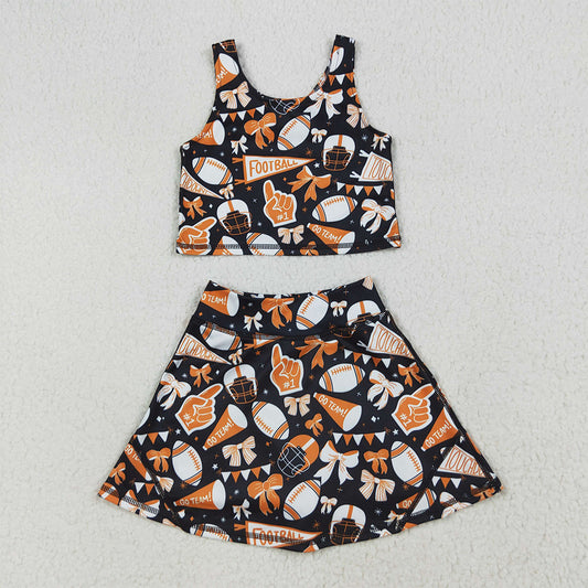 USA Shop (in stock) GSD2687 Baby Girls Yoga Outfits Baby Girls Team Orange Football Bows Vest Top Short Skirts Yoga Sets