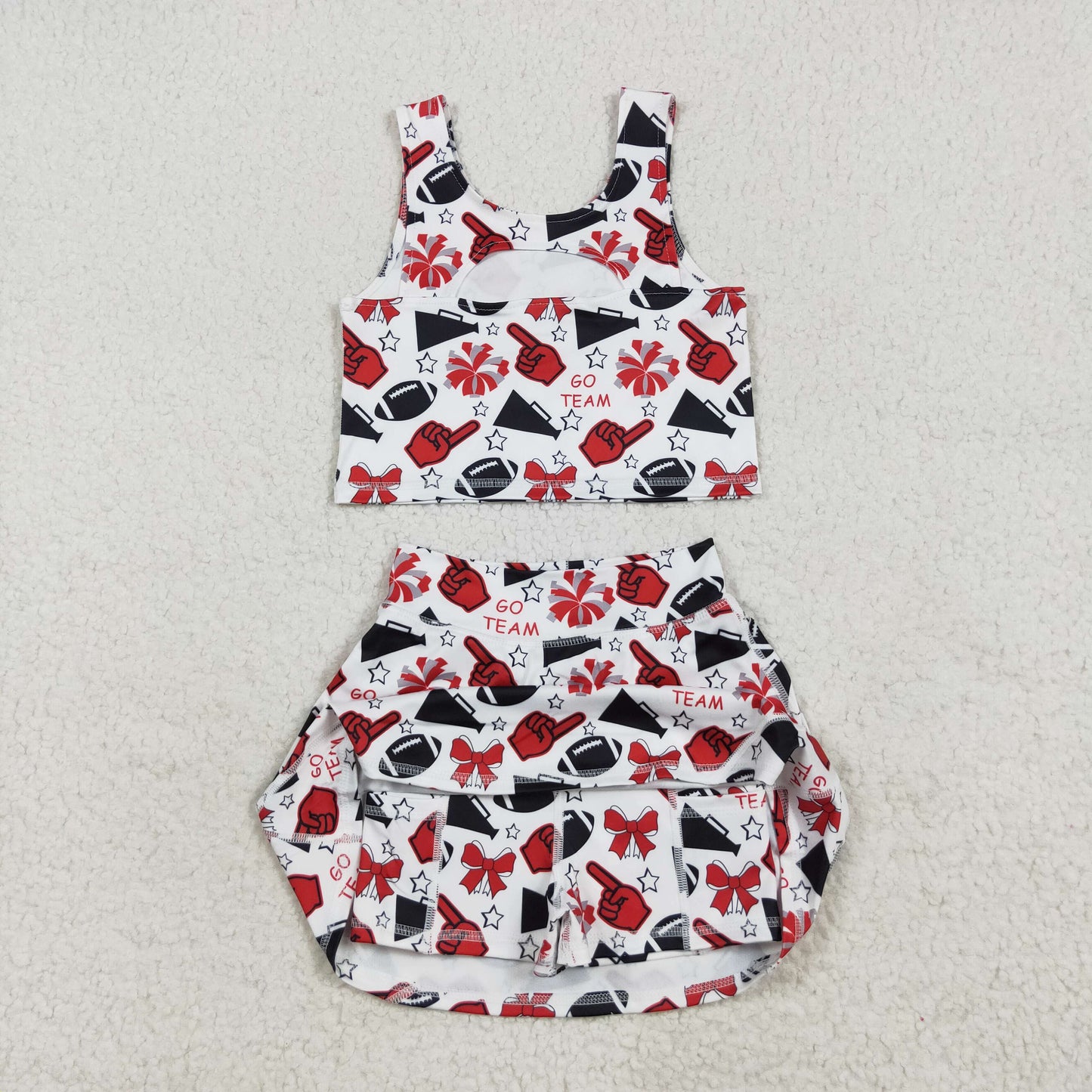 USA Shop (in stock) GSD2693 Baby Girls Yoga Outfits Baby Girls Team Red Football Bows Vest Top Short Skirts Yoga Sets