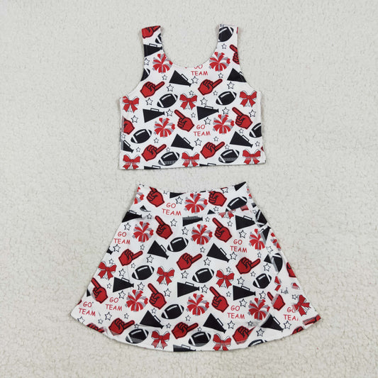 USA Shop (in stock) GSD2693 Baby Girls Yoga Outfits Baby Girls Team Red Football Bows Vest Top Short Skirts Yoga Sets