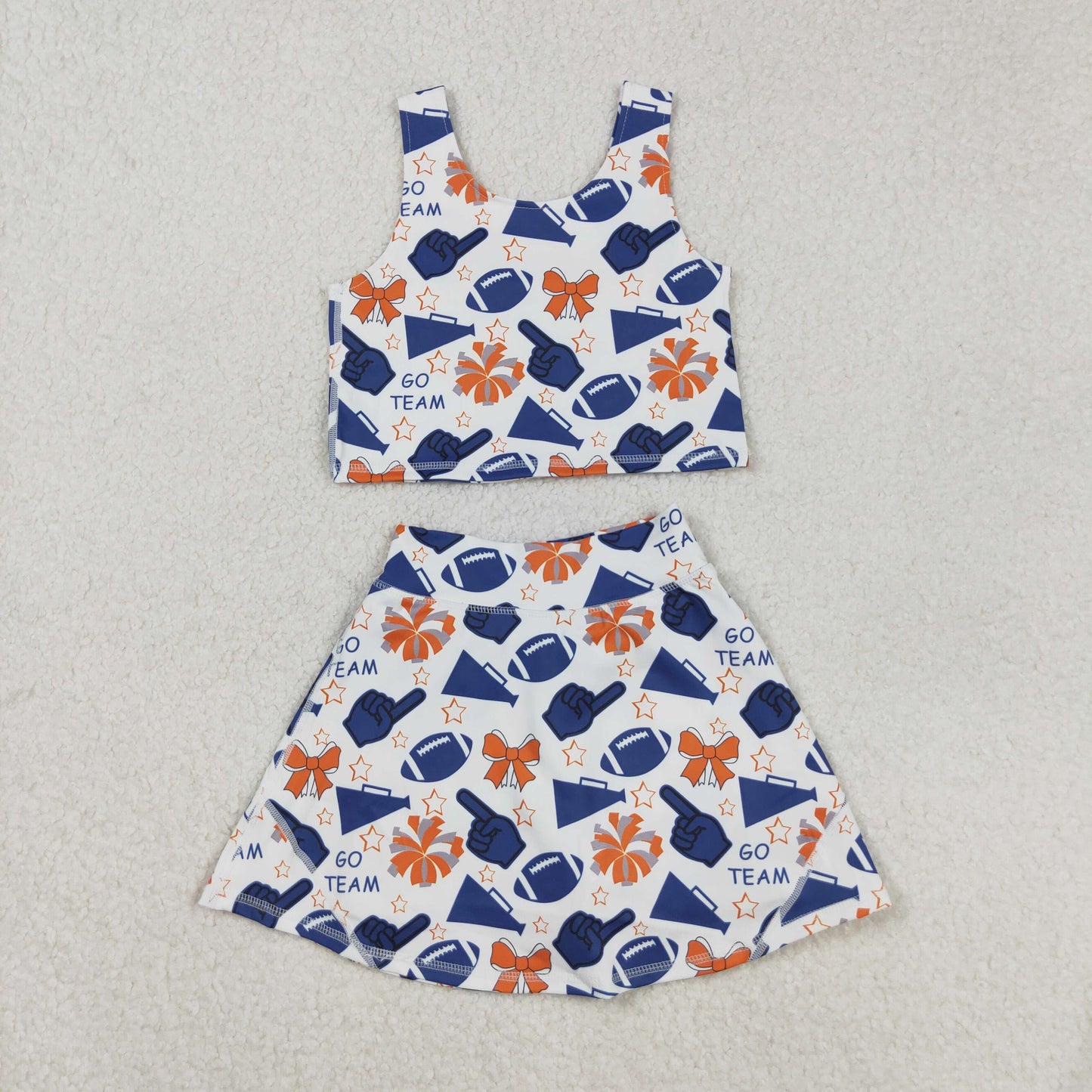 RTS Sibling Baby Girls Summer Outfits Navy Orange Bow Cheerleading Team Set Cute Bow Headband And Bow Hairtie Combo for Children