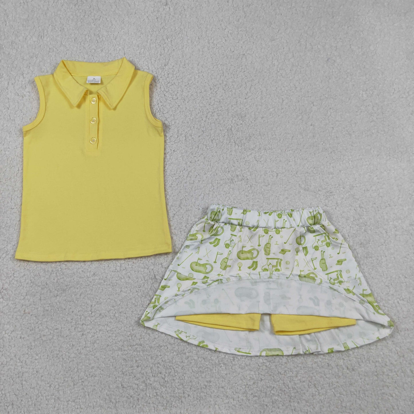 GSD2698 RTS NO MOQ （In stock ）Yellow sleeveless polo shirt golf skirt girls clothing