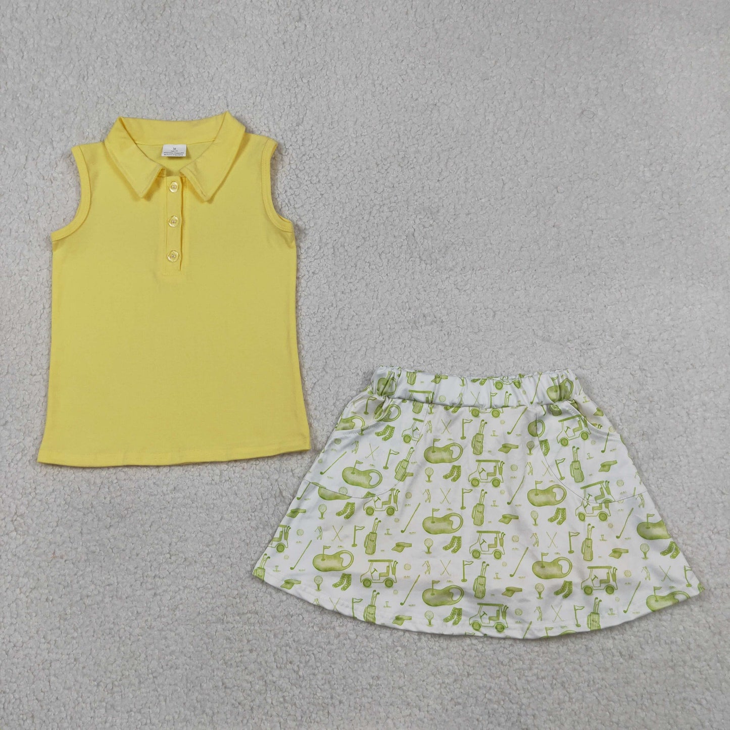 GSD2698 RTS NO MOQ （In stock ）Yellow sleeveless polo shirt golf skirt girls clothing