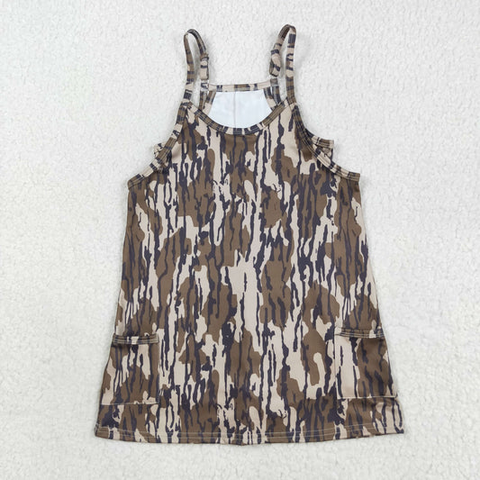 8.22 RTS NO MOQ （In stock）GSD2720 Baby Girls Yoga Dress Baby Girls Strap Bottomland Camo Pockets Yoga Dresses