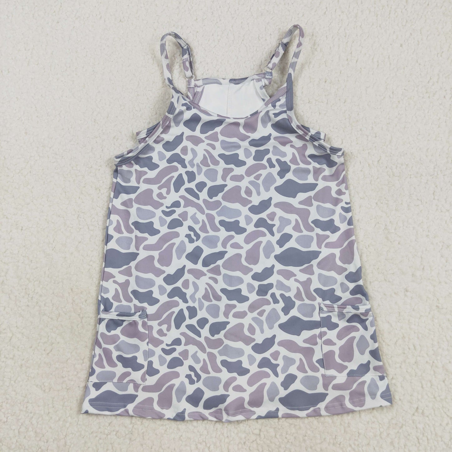 USA Shop (in stock)GSD2723 Baby Girls Winter Dress Baby Girls Strap Light Gray Camo Shorts Inside Pockets Yoga Dresses
