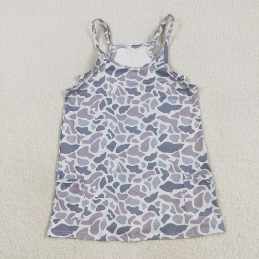 USA Shop (in stock)GSD2723 Baby Girls Winter Dress Baby Girls Strap Light Gray Camo Shorts Inside Pockets Yoga Dresses