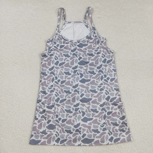 8.23 USA Shop (in stock)GSD2733 Adult Women Strap Gray Camo Pockets Yoga Shorts Dresses